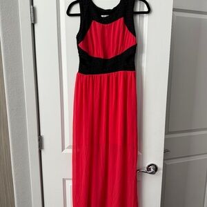 Red Black Cut Out Strappy Maxi Dress Womens L Yellow Boho Festival Resort